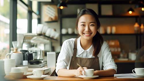 カフェの店員女性