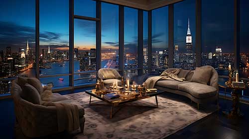 絶景の高層マンションのリビング