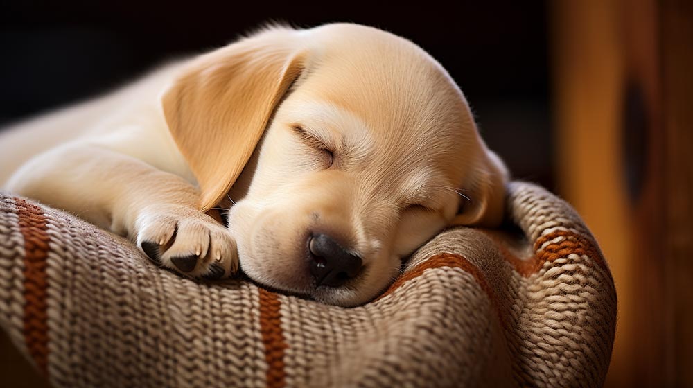 お昼寝中のラブラドールレトリーバーの子犬