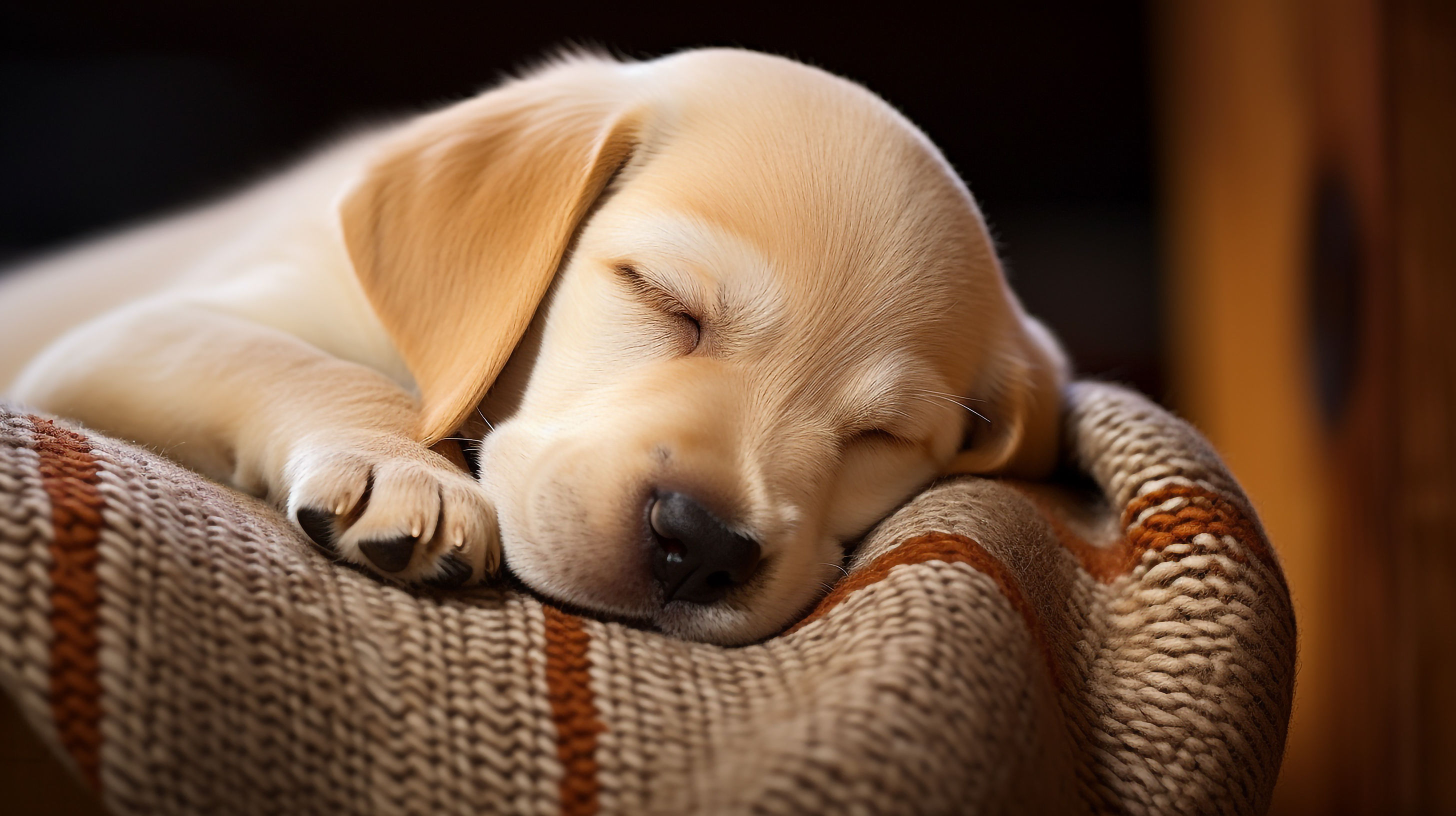 お昼寝中のラブラドールレトリーバーの子犬