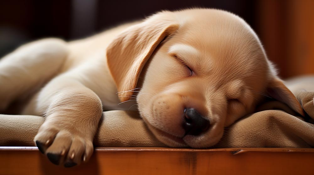 お昼寝中のラブラドールレトリーバーの子犬