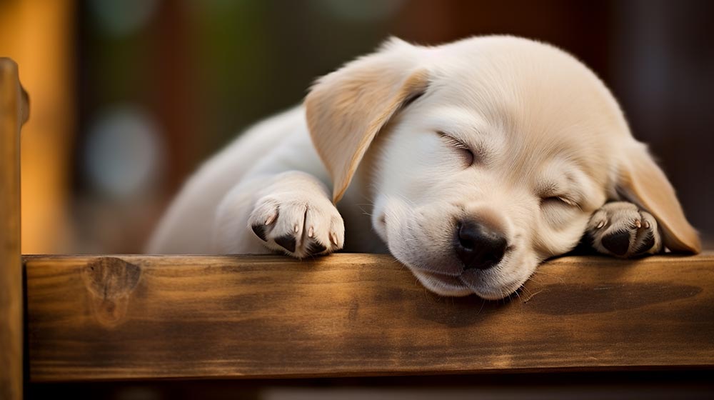 お昼寝中のラブラドールレトリーバーの子犬