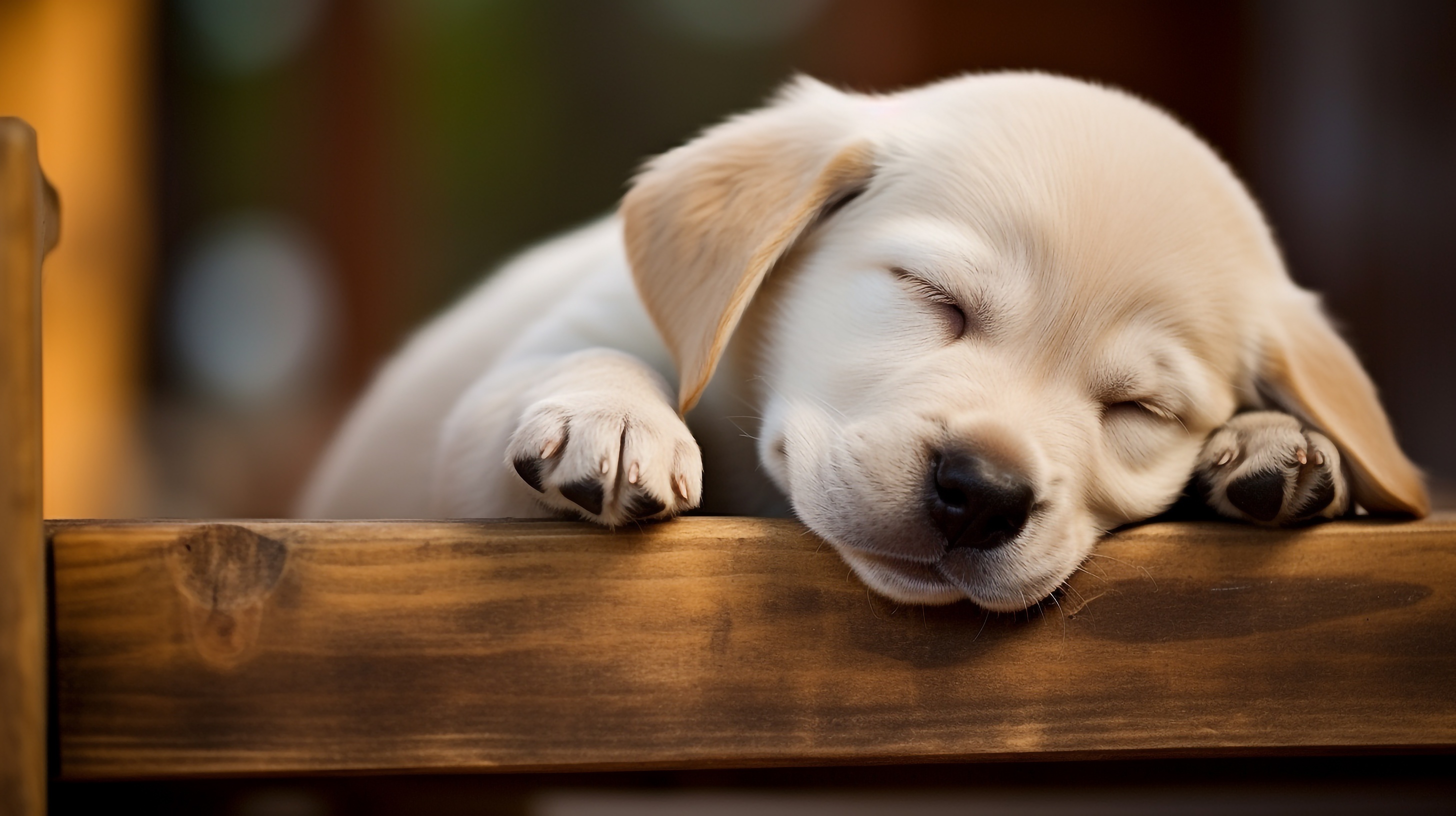 お昼寝中のラブラドールレトリーバーの子犬