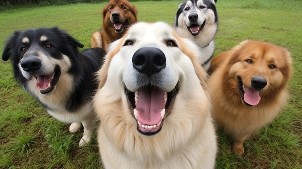 ドッグランでの大型犬たち