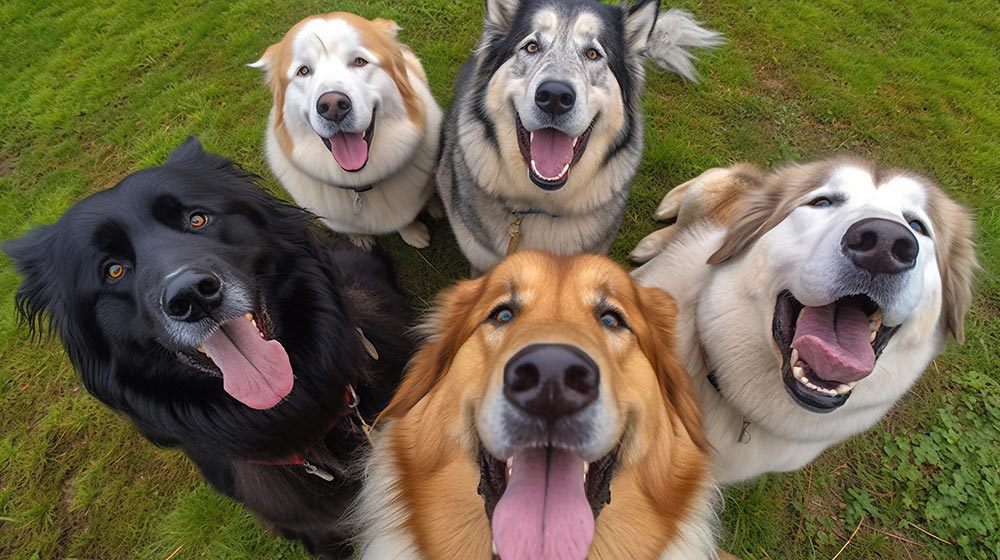 ドッグランでの大型犬たち