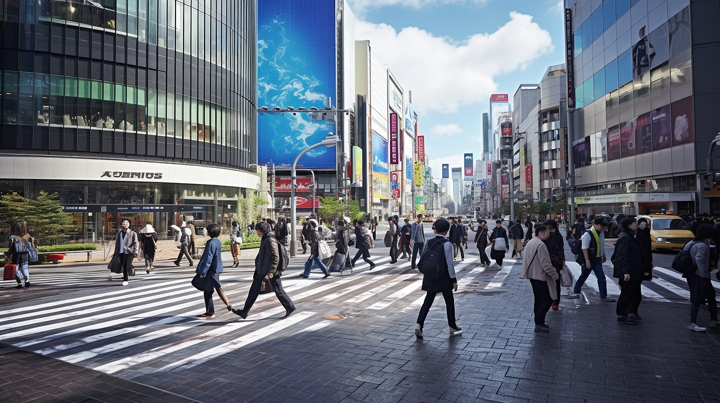 横断歩道を歩く人々