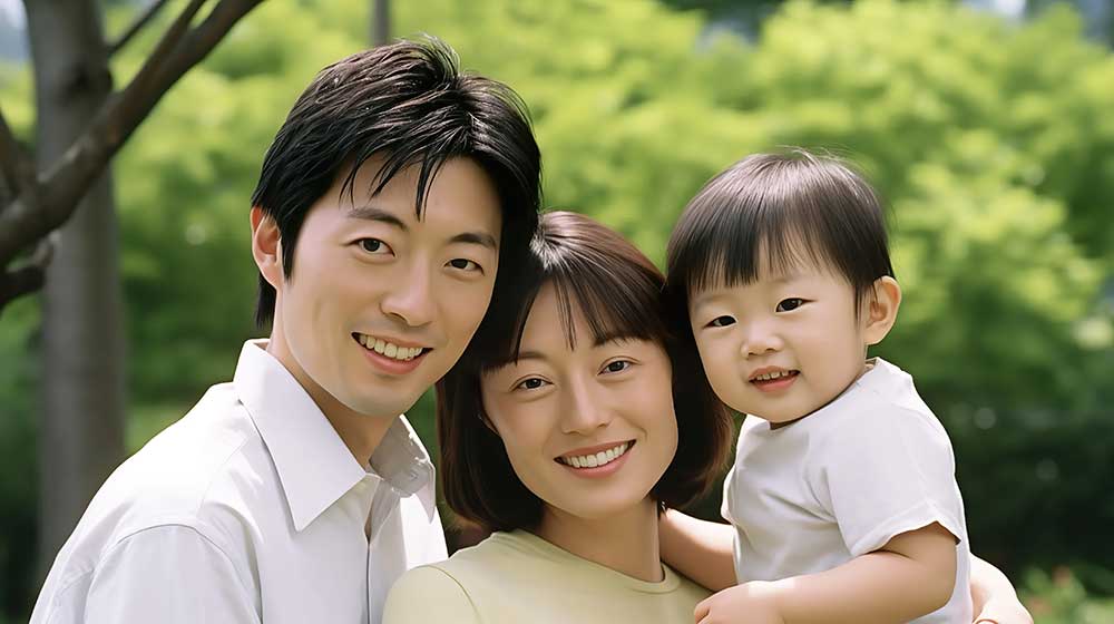 親子の写真・父母と幼児