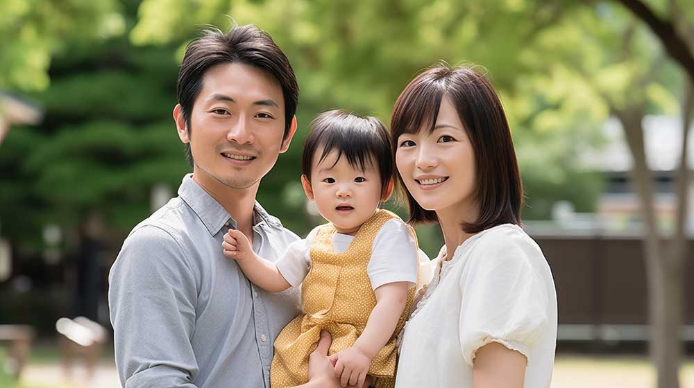 親子の写真・父母と幼児