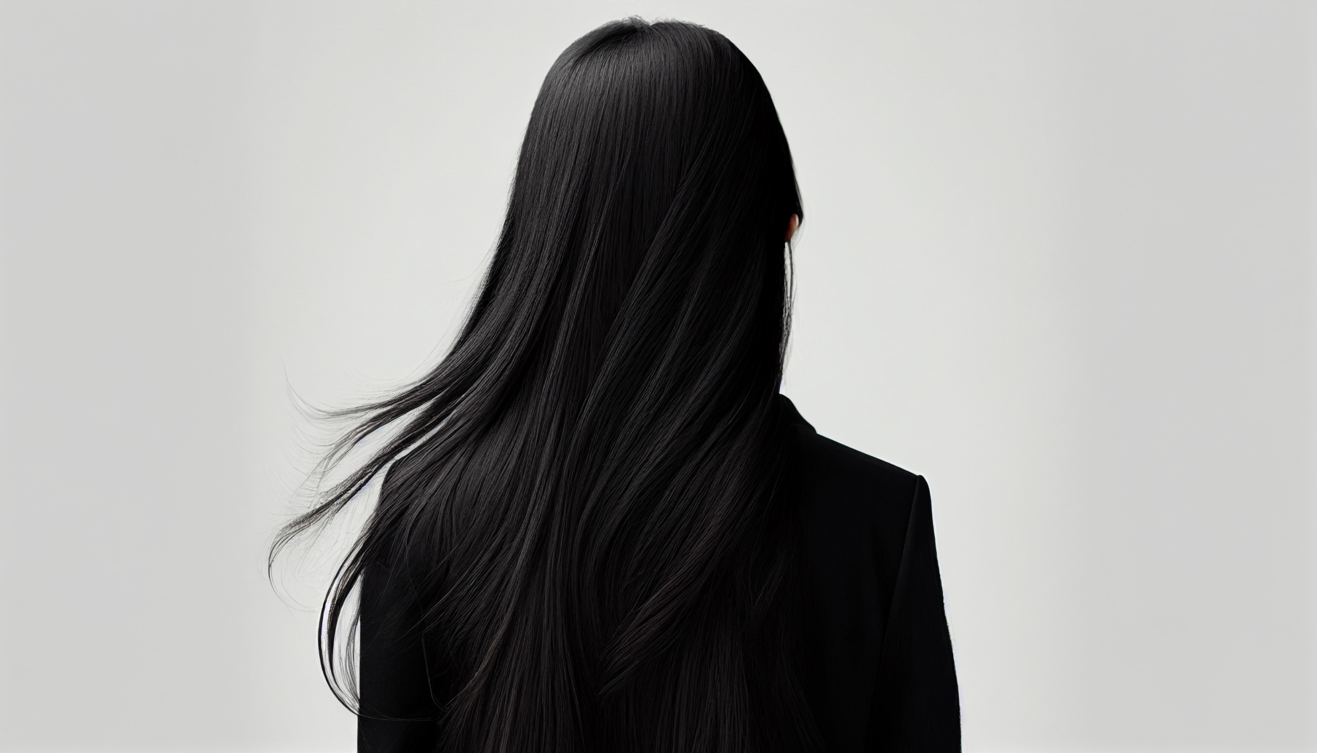 黒い服を着た黒髪の女性の後ろ姿
