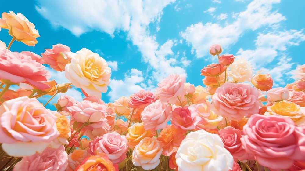お花畑と青空