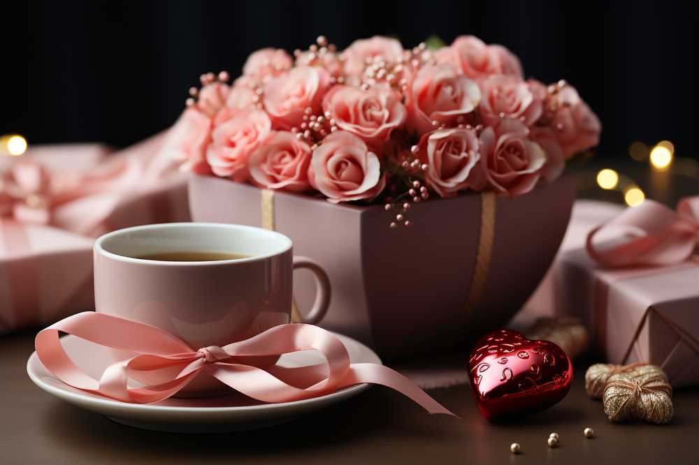 ピンクのバラとコーヒー