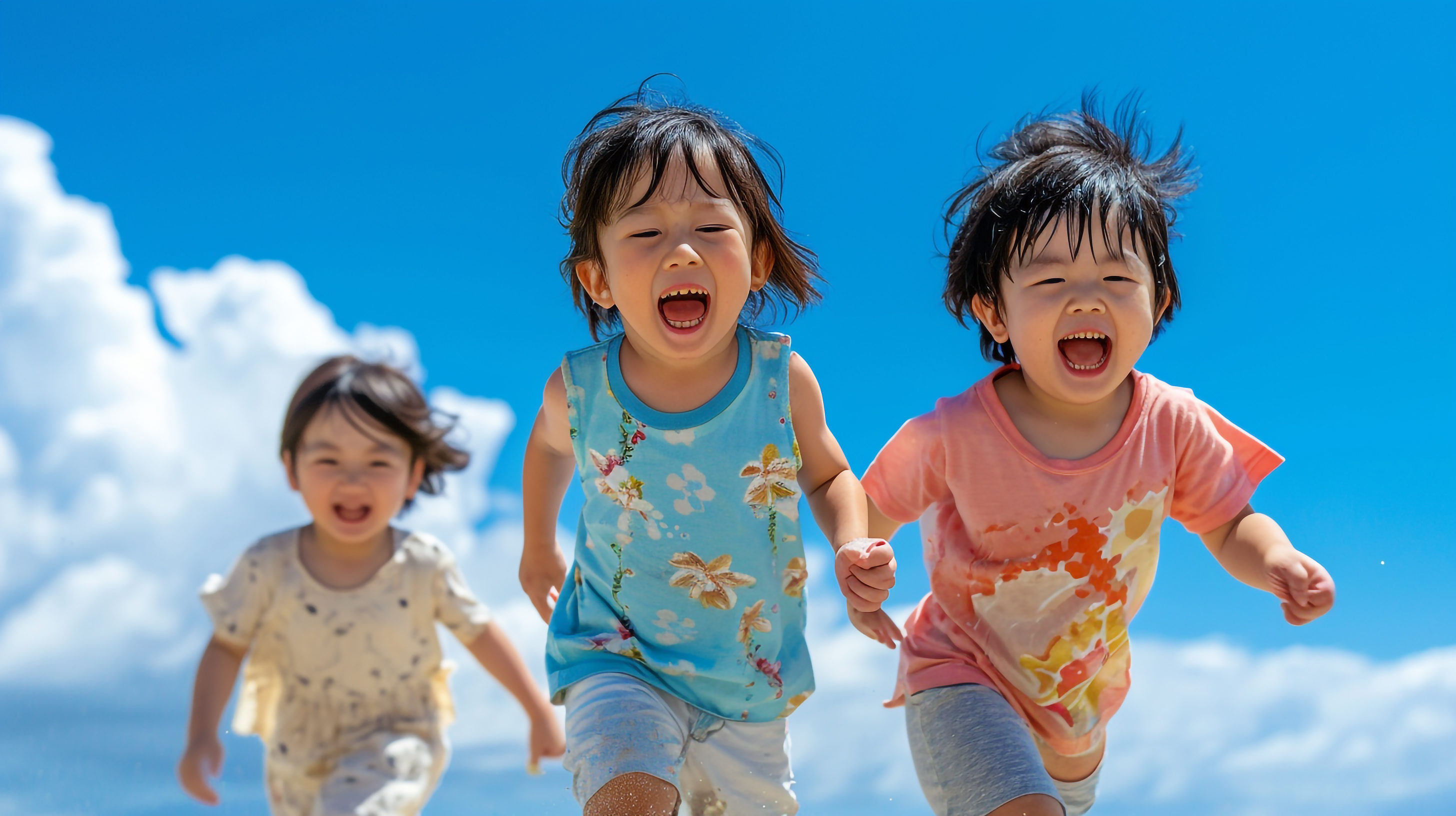 笑顔で走る幼児たち