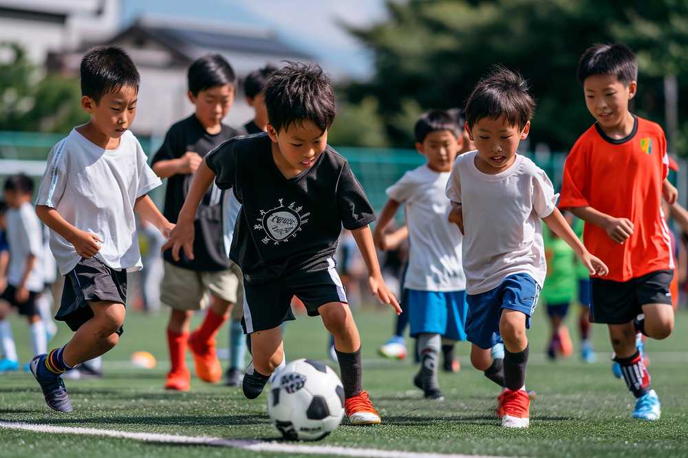 サッカーで遊ぶ少年たち