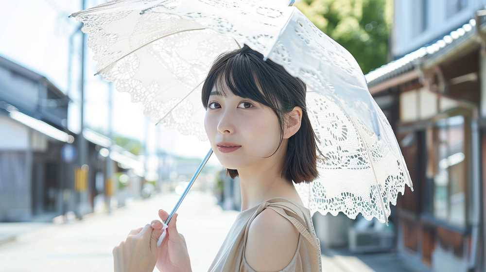 日傘をさした若い女性