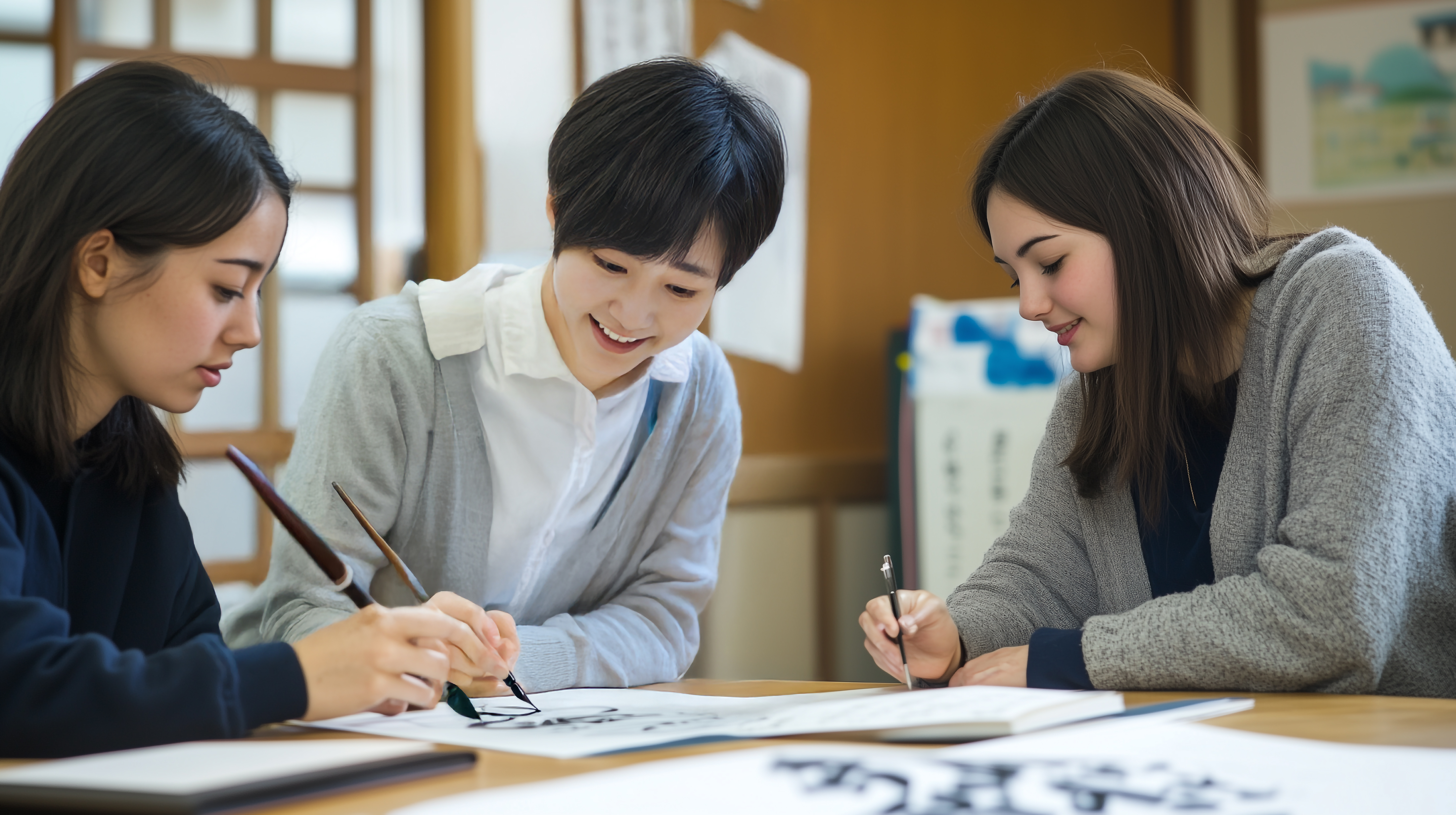 書道を学ぶ外国人留学生