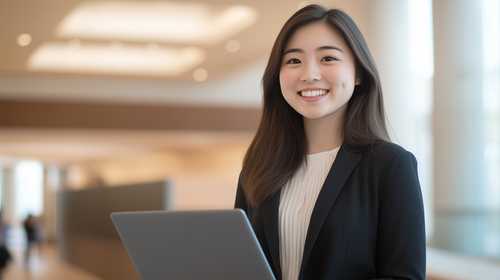 パソコンを持っている女性社員