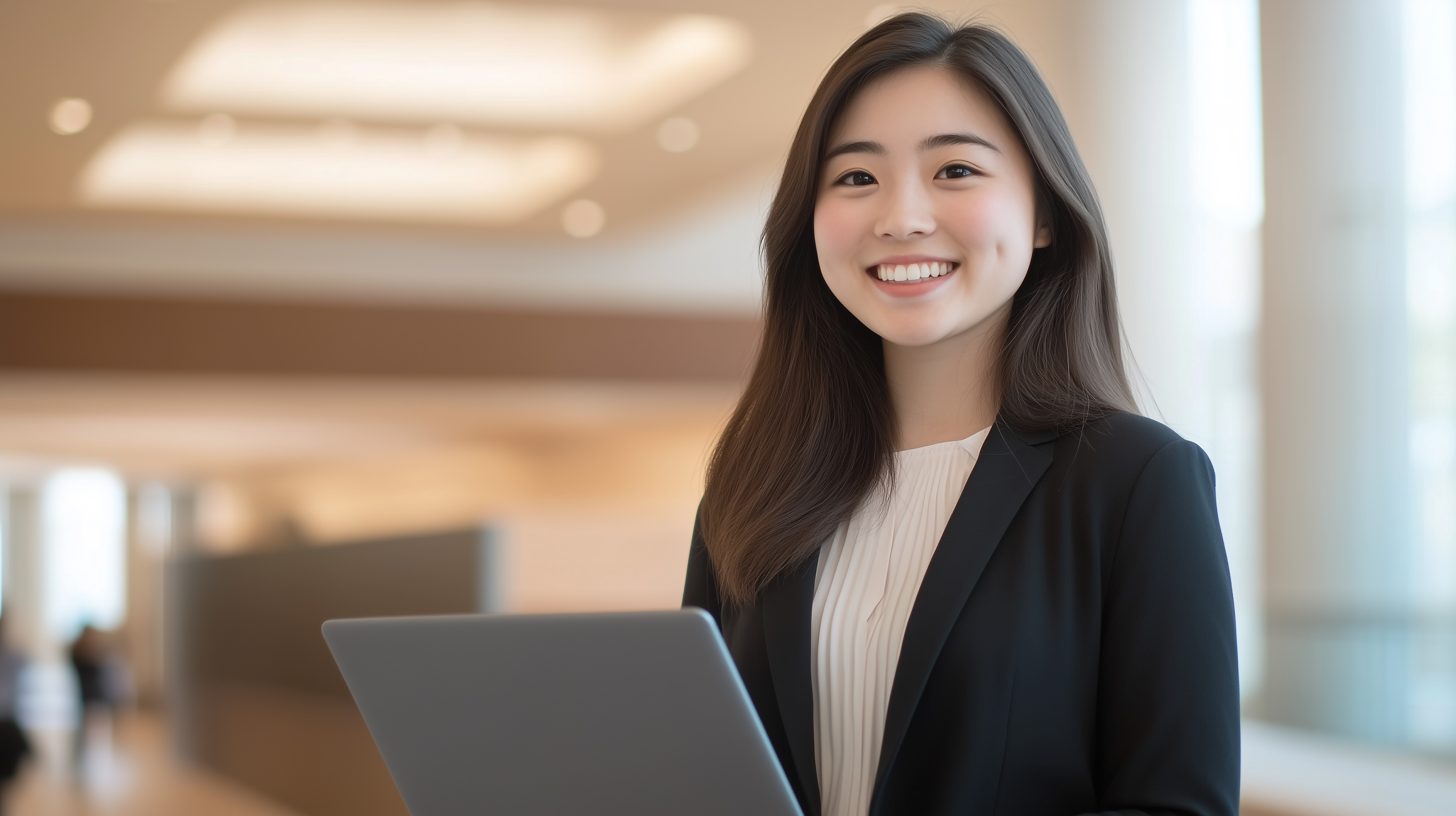 パソコンを持っている女性社員