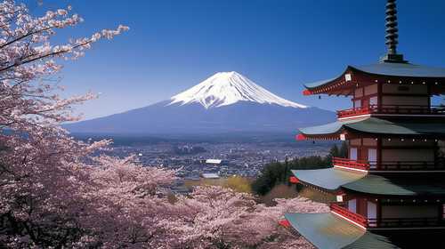 富士山と桜と五重塔