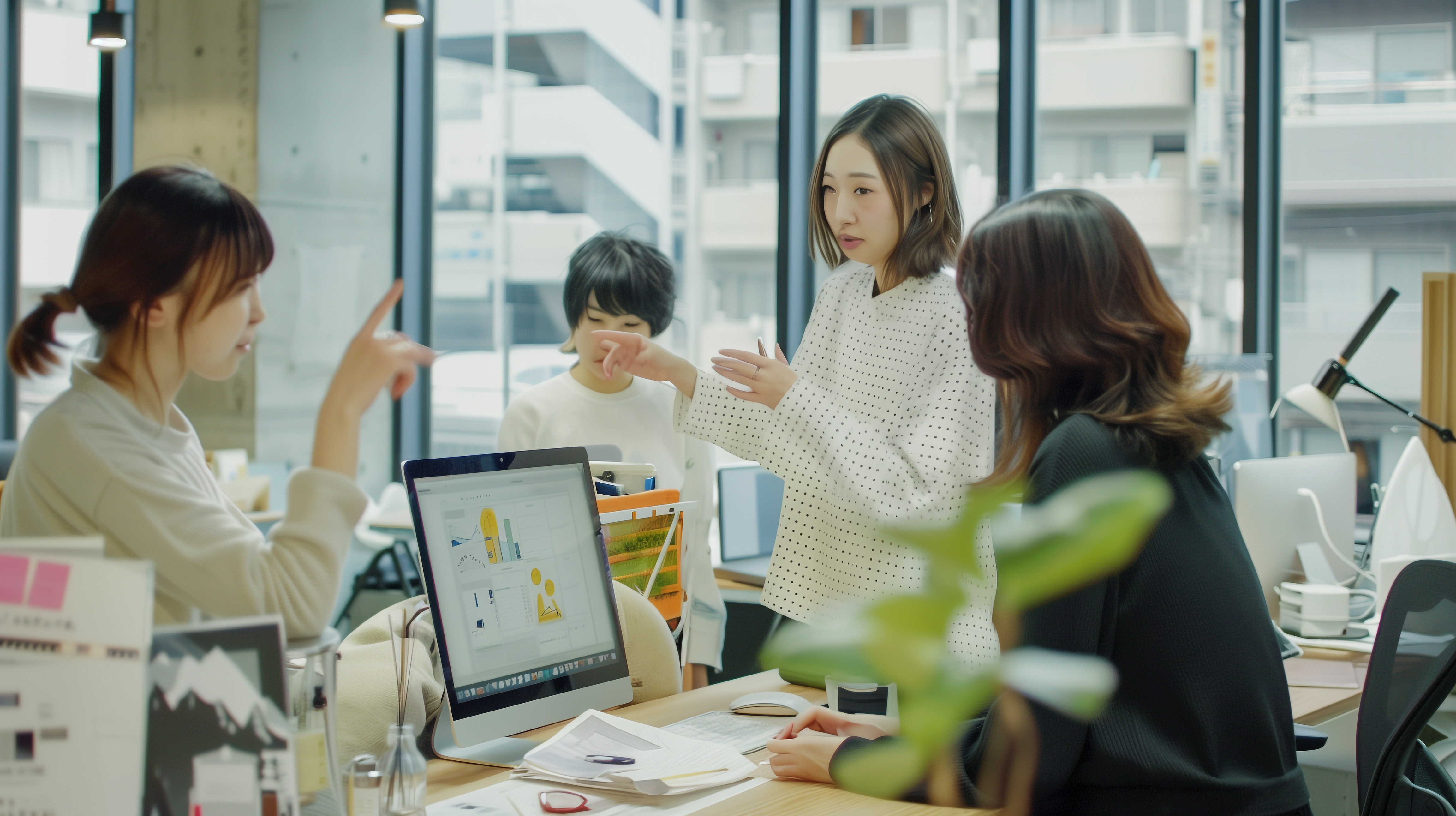 打ち合わせ中の女性社員たち