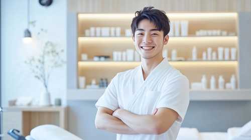 笑顔の施術スタッフの男性