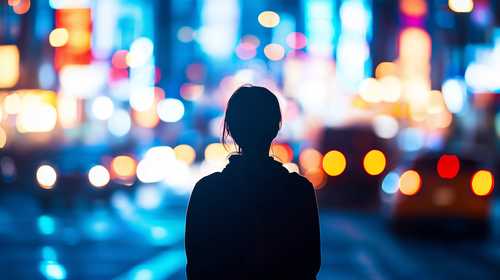 夜の街に浮かぶ後ろ姿