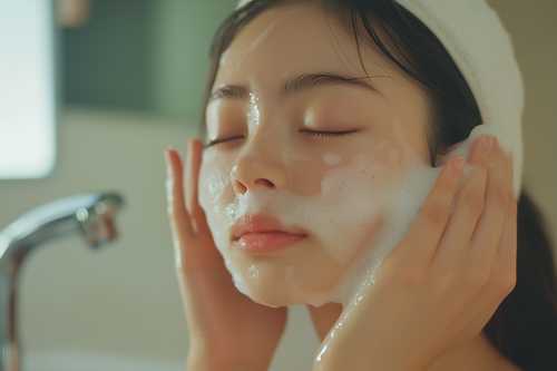 洗顔中の女性