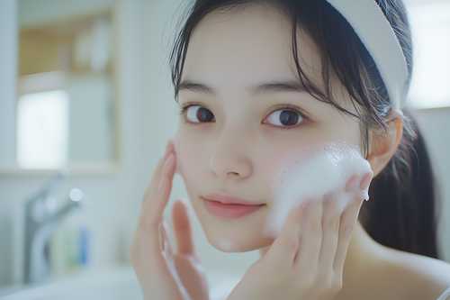 洗顔中の女性