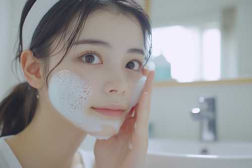 洗顔中の女性