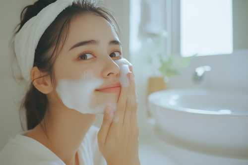 洗顔中の女性