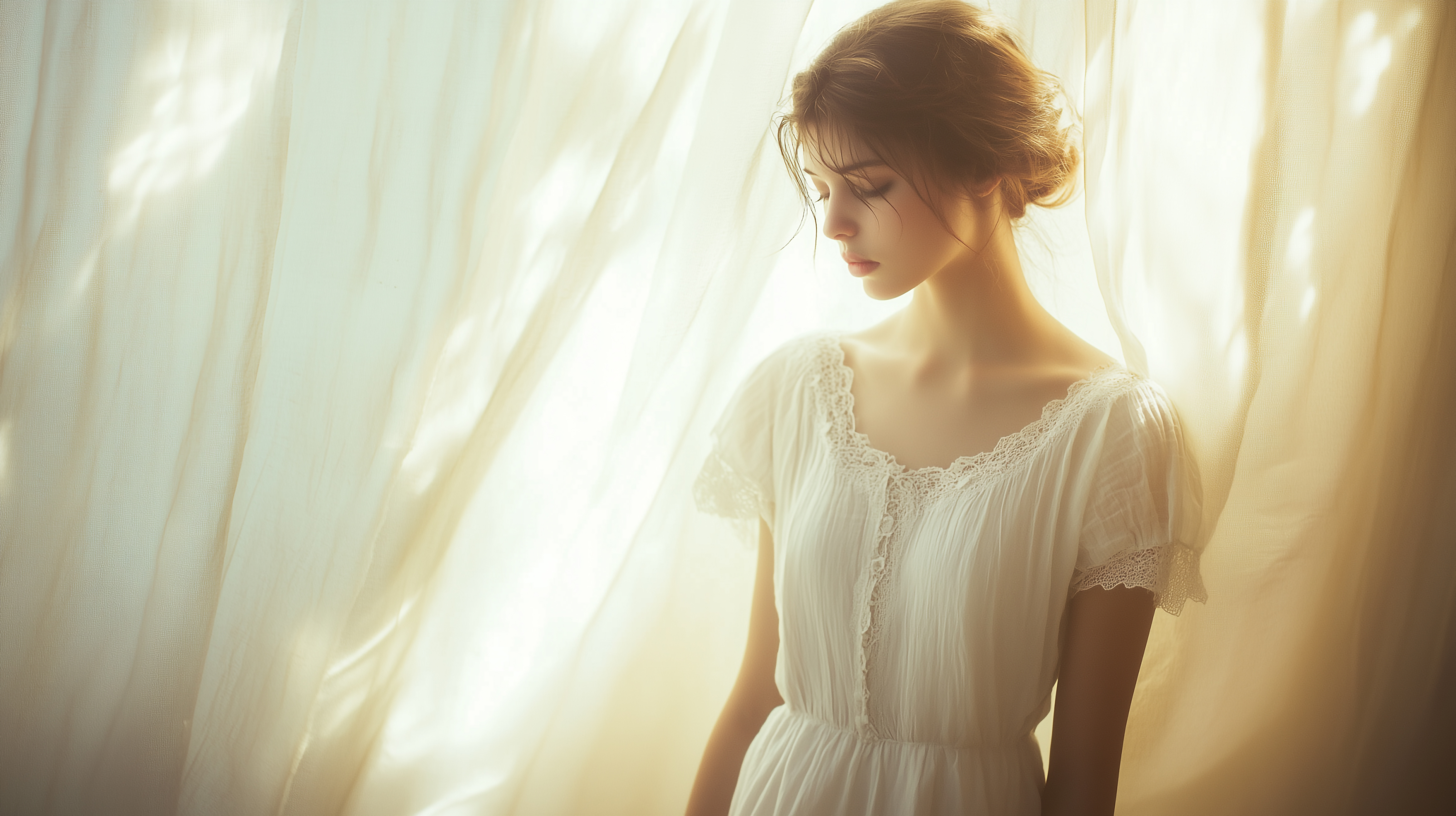 白い服を着た外国人の女性