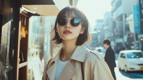 都会を歩く黒いサングラスの女性