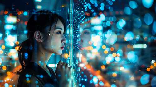 夜の街と幻想的な反射