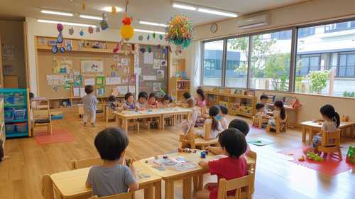 明るい保育園での楽しい時間