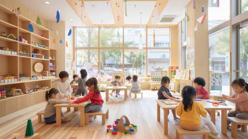 自然光あふれる保育園でのびのび遊ぶ子どもたち