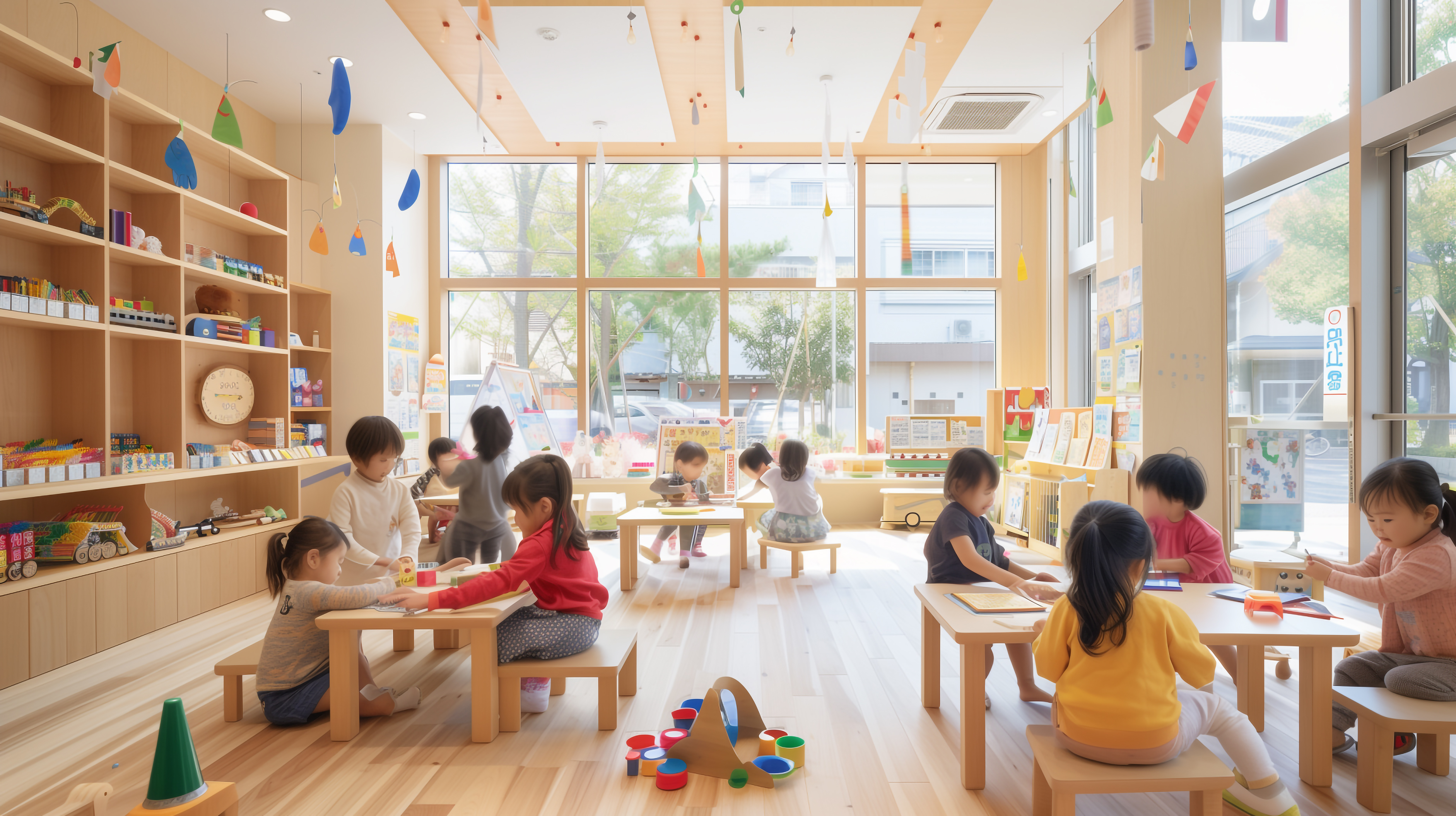 自然光あふれる保育園でのびのび遊ぶ子どもたち