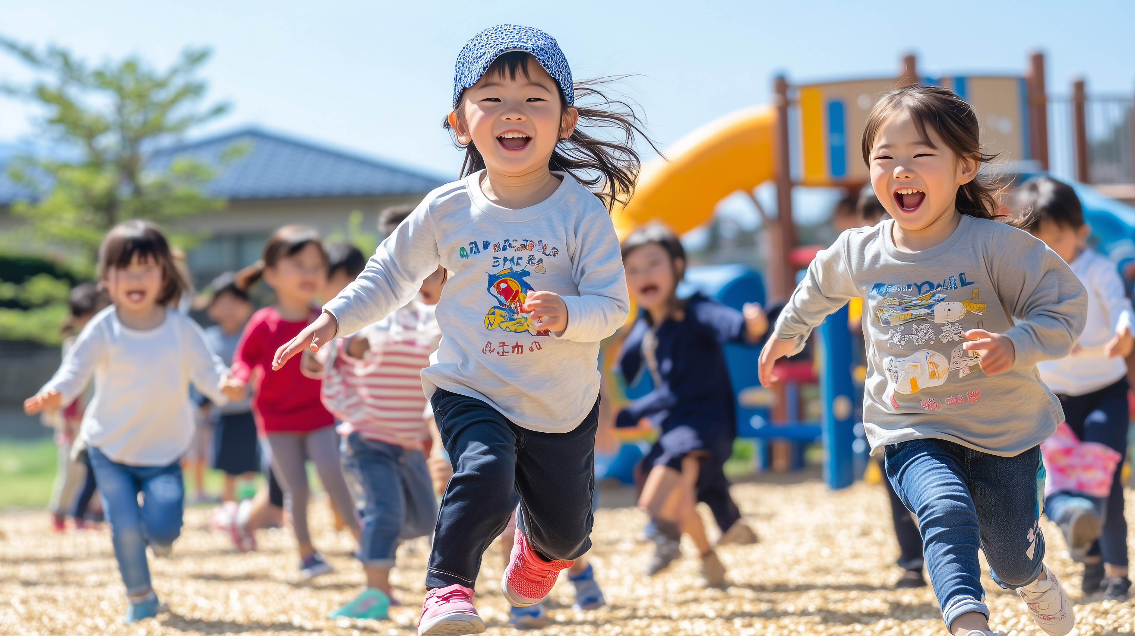 公園で元気いっぱいに走る子どもたち