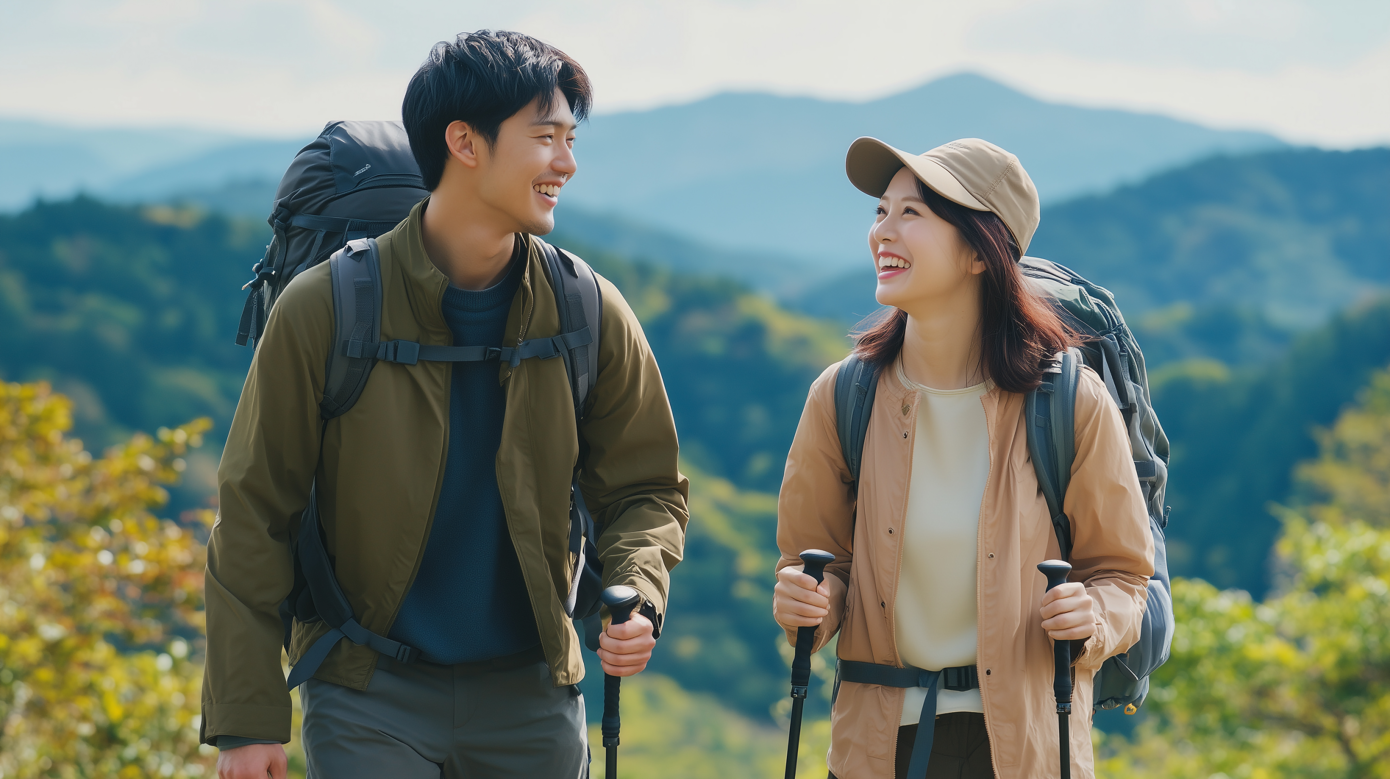 カップルの登山デート