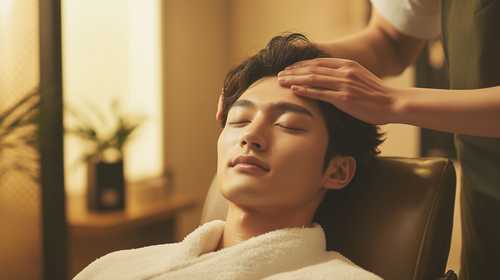 ヘッドスパで癒やされる男性