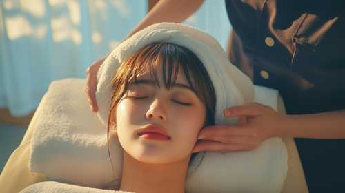 スパトリートメントで癒やされる女性