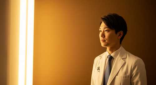 柔らかな光に包まれる若手医師