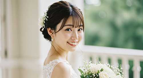 笑顔で振り向いている花嫁