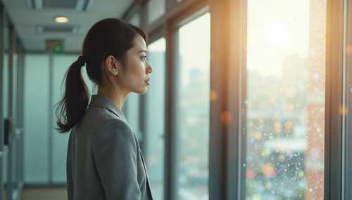 窓の外を見つめる女性社員