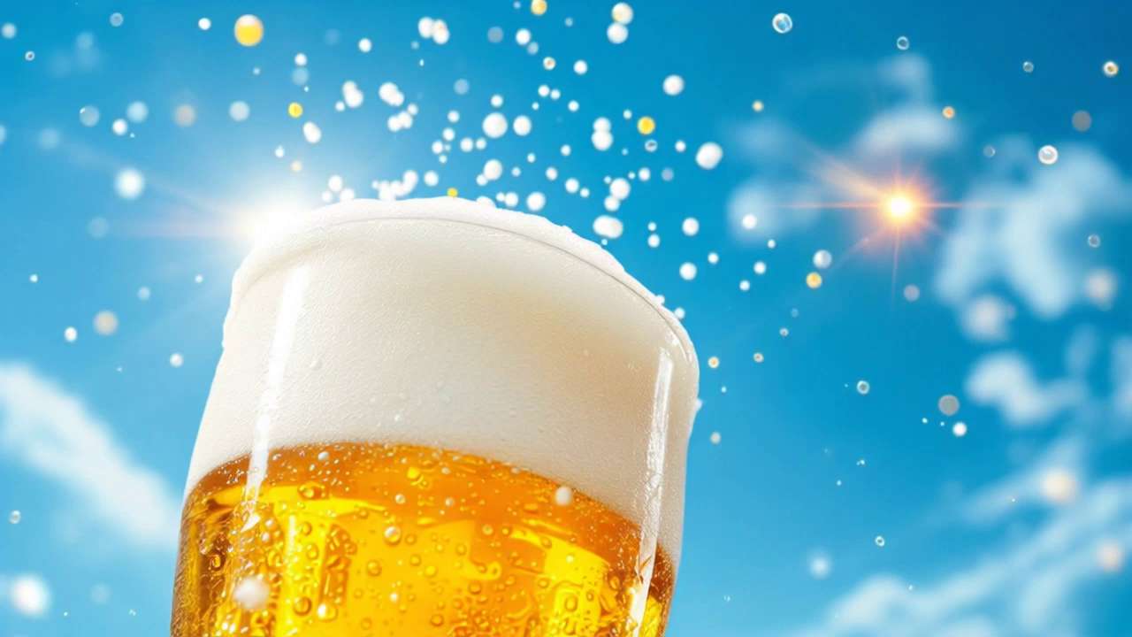 泡立つ冷たいビールの映像