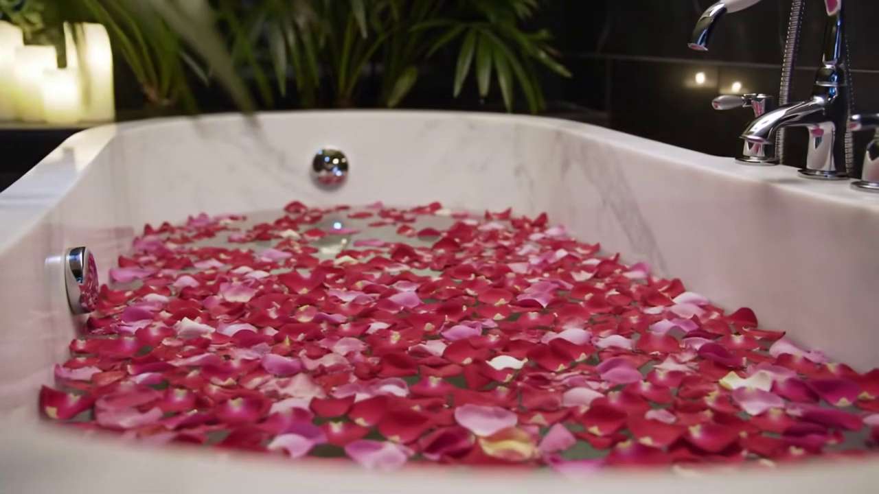 バラの花びらの贅沢バスタイム映像