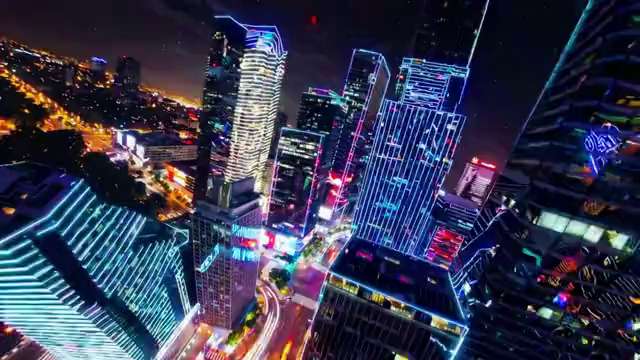 ネオンが彩る未来都市の夜の映像