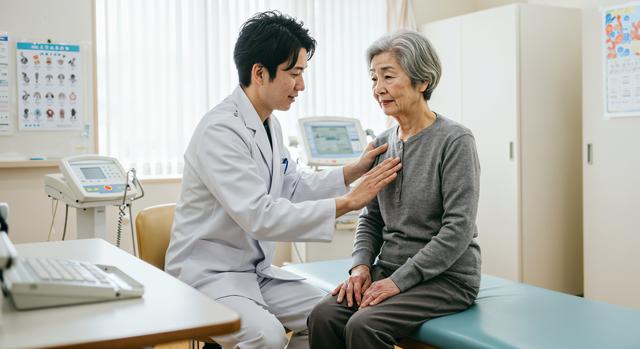 高齢者を診察中の男性医師