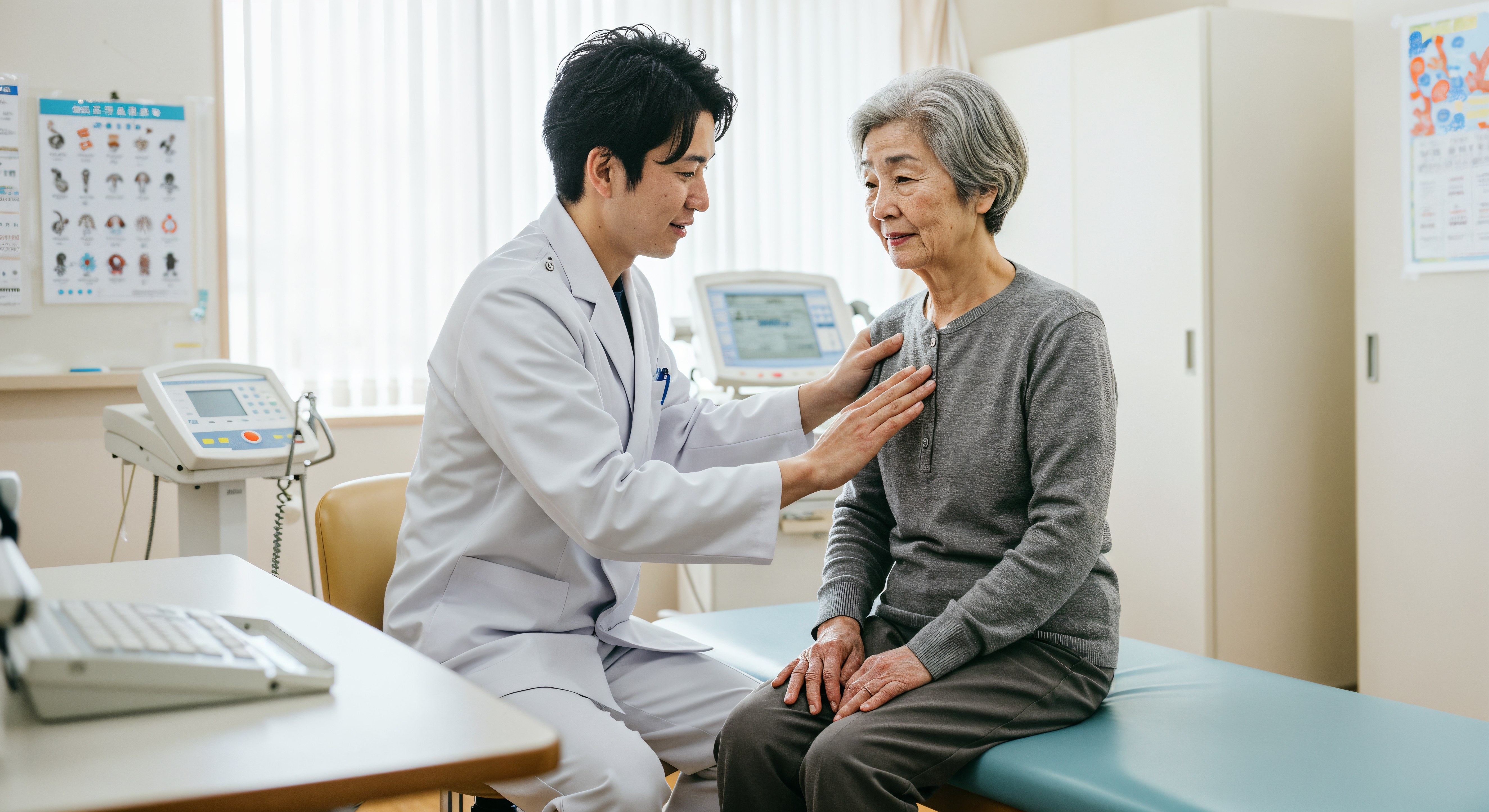 高齢者を診察中の男性医師