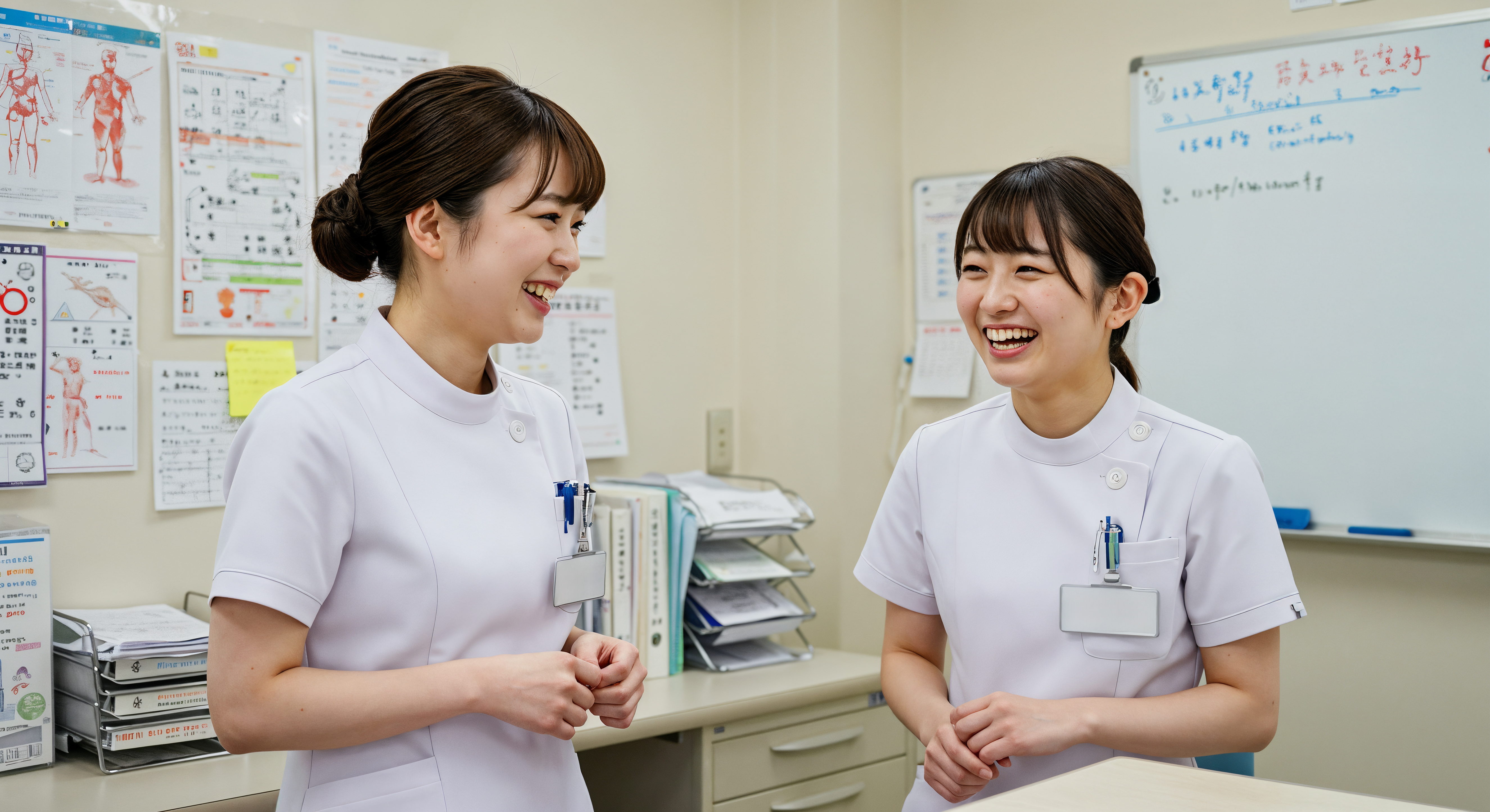 笑顔の看護師が働くクリニックの風景