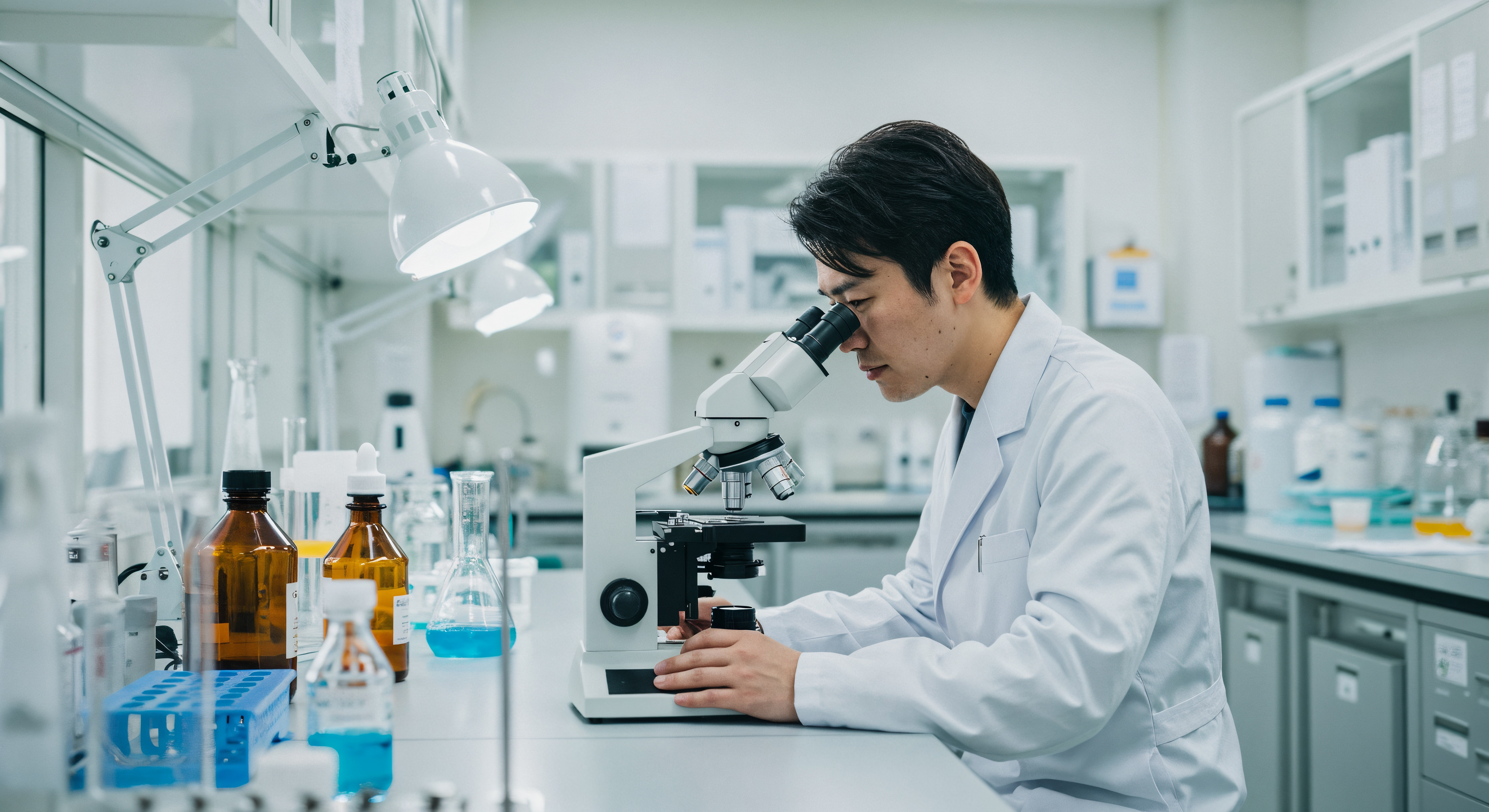顕微鏡を覗く研究者